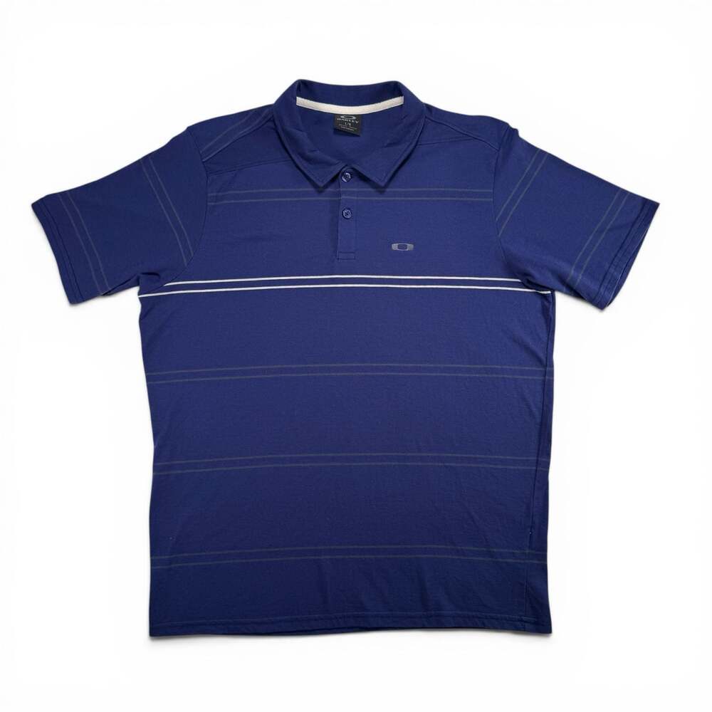 Oakley Men's Striped Short Sleeve Polo Shirt Blue Size Large